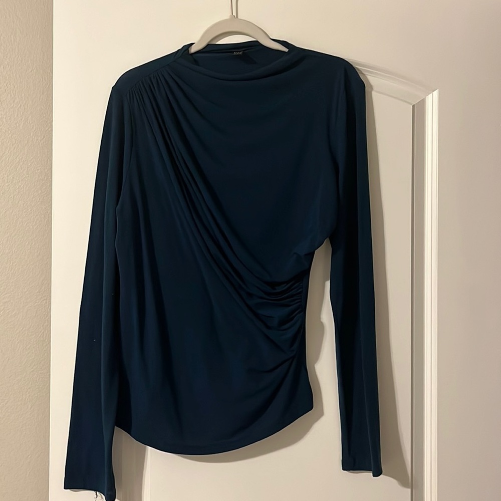 Shein Teal Draped/Rouched Fit Long Sleeve